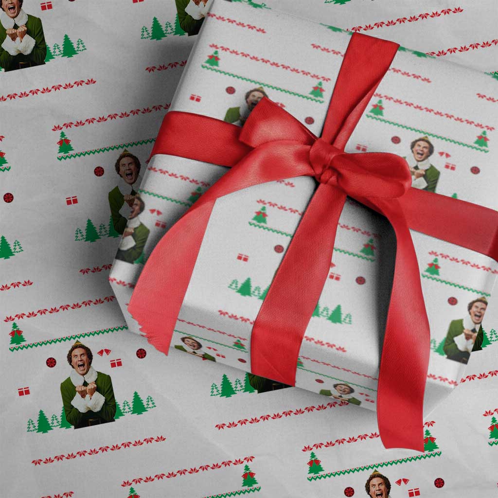 Santa I Know Him Wrapping Paper Roll Funny Elf Christmas TS14 White Print Your Wear