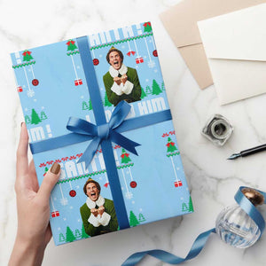 Santa I Know Him Wrapping Paper Roll Funny Elf Christmas TS14 Light Blue Print Your Wear