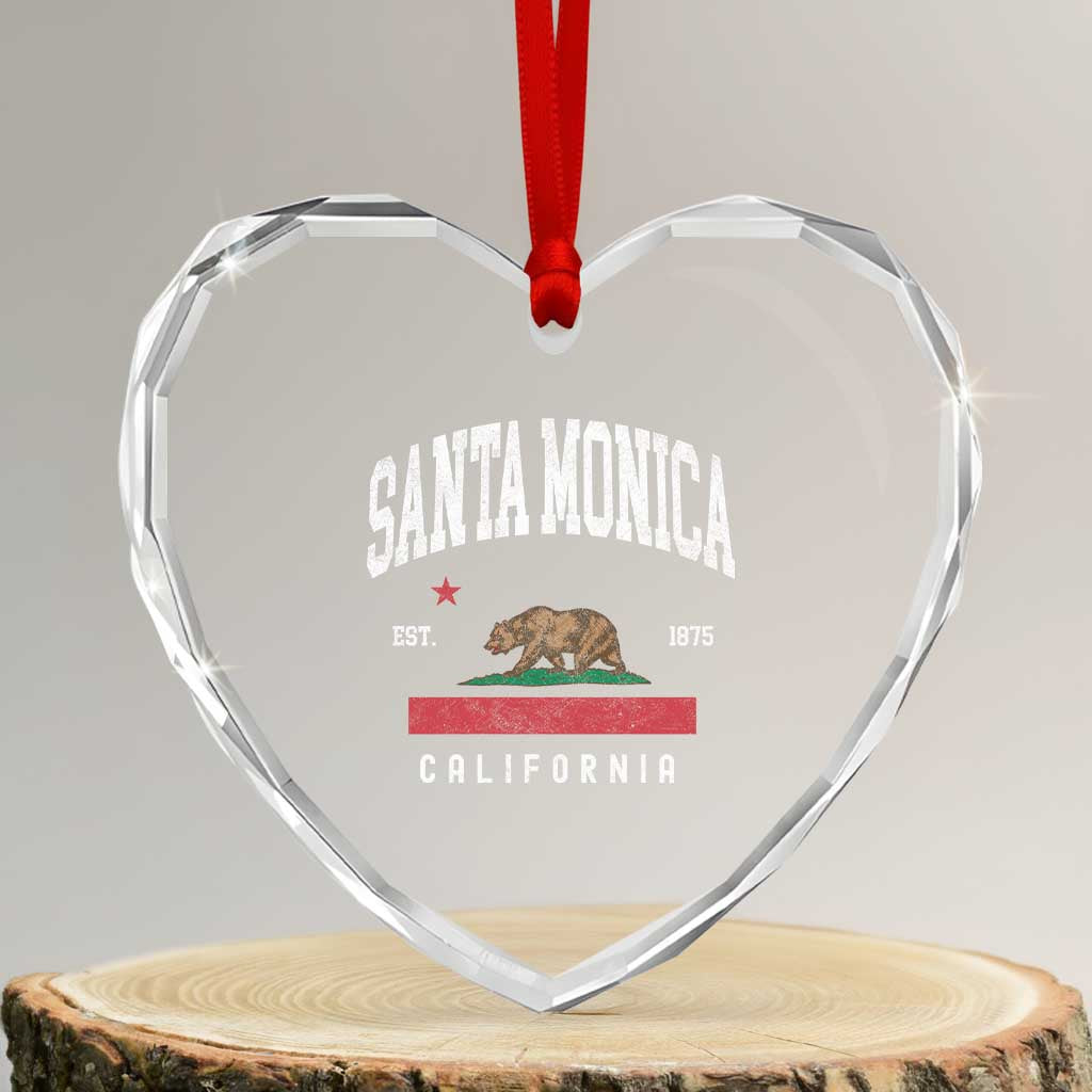 Santa Monica California Flag CA Vintage Established Sports Heart Crystal Glass Ornament TS14 Transparent Glass 3'' Heart Print Your Wear
