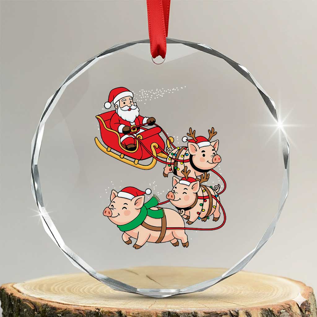 Santa Pig Sleigh Crew Crystal Glass Ornament Funny Christmas Pig Lover Gift TS12 Transparent Glass 3'' Circle Print Your Wear