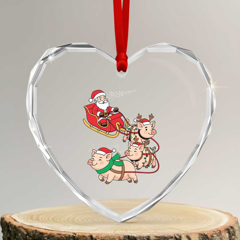Santa Pig Sleigh Crew Heart Crystal Glass Ornament Funny Christmas Pig Lover Gift TS12 Transparent Glass 3'' Heart Print Your Wear