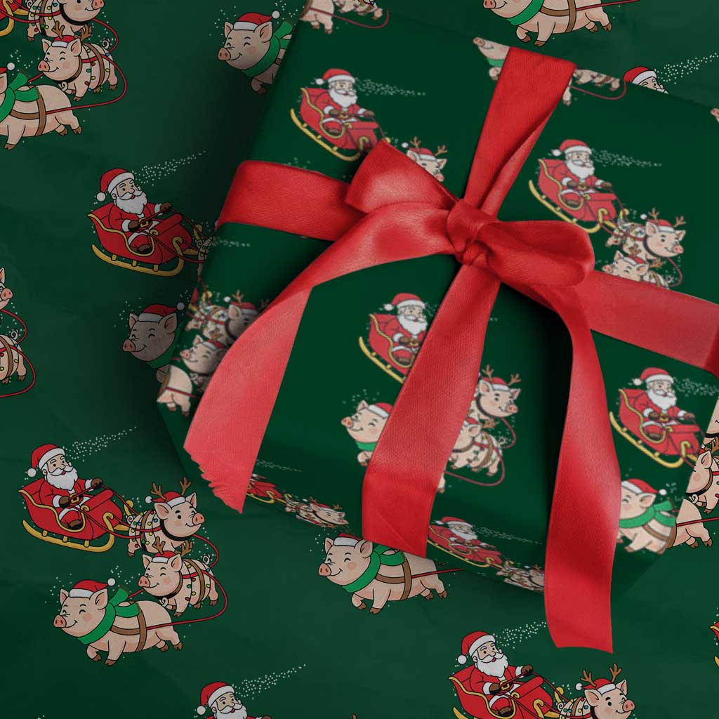Santa Pig Sleigh Crew Wrapping Paper Roll Funny Christmas Pig Lover Gift TS12 Green Print Your Wear