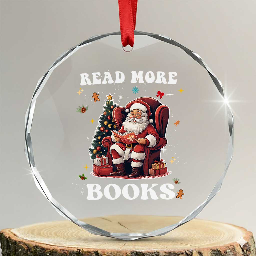 Santa Reading Lover Crystal Glass Ornament Read More Books TS02 Transparent Glass 3'' Circle Print Your Wear