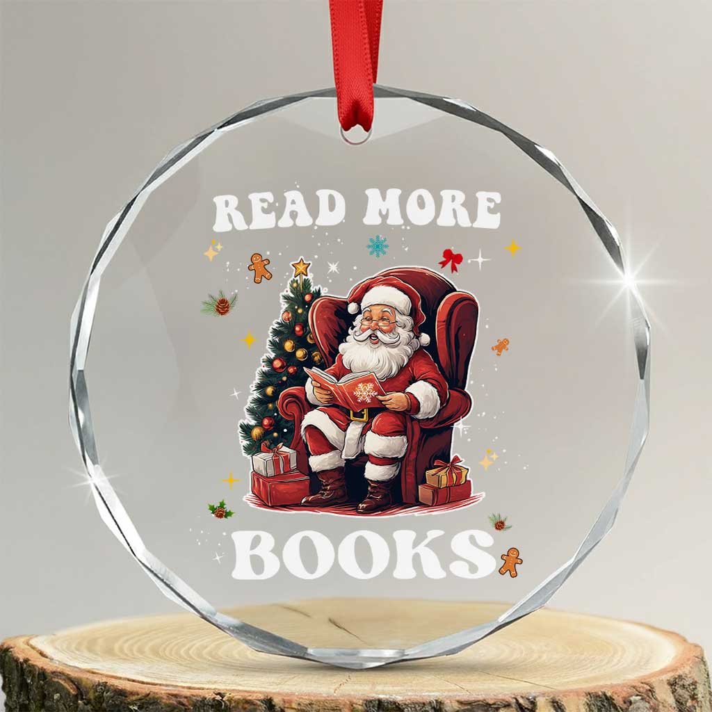 Santa Reading Lover Crystal Glass Ornament Read More Books TS02 Transparent Glass 3'' Circle Print Your Wear