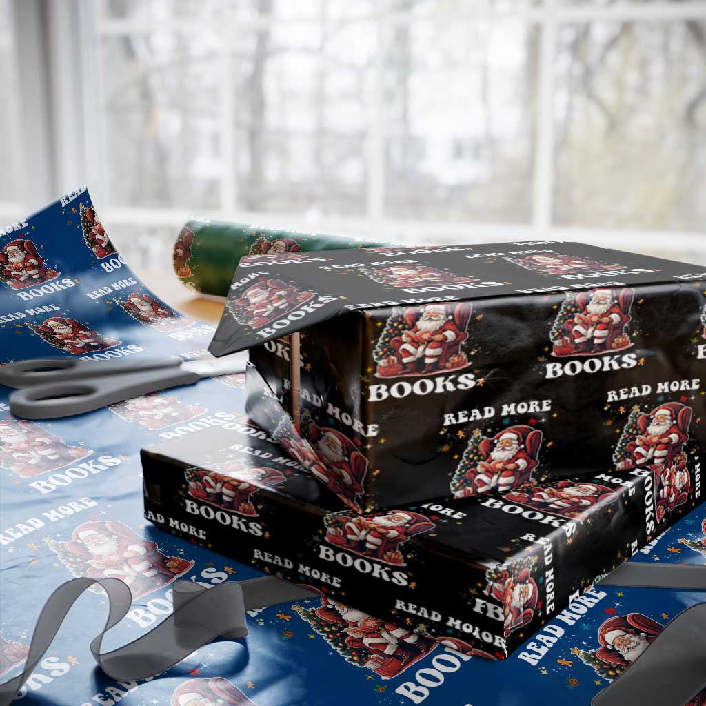 Santa Reading Lover Wrapping Paper Roll Read More Books TS02 Black Print Your Wear
