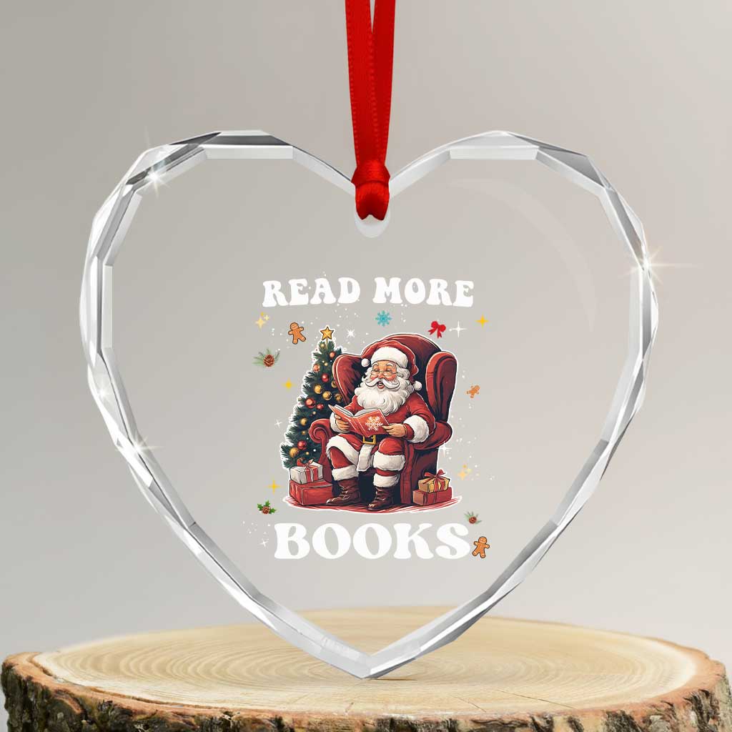 Santa Reading Lover Heart Crystal Glass Ornament Read More Books TS02 Transparent Glass 3'' Heart Print Your Wear