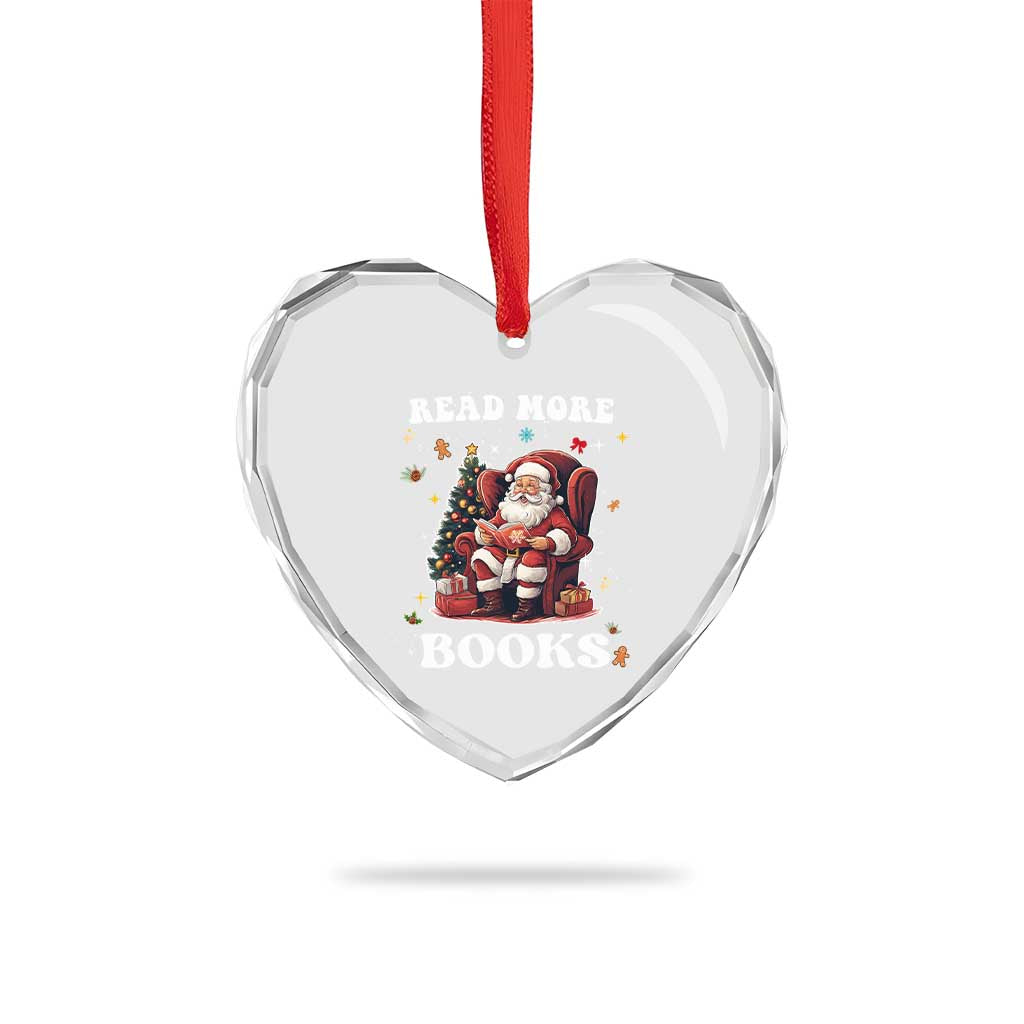 Santa Reading Lover Heart Crystal Glass Ornament Read More Books TS02 Print Your Wear