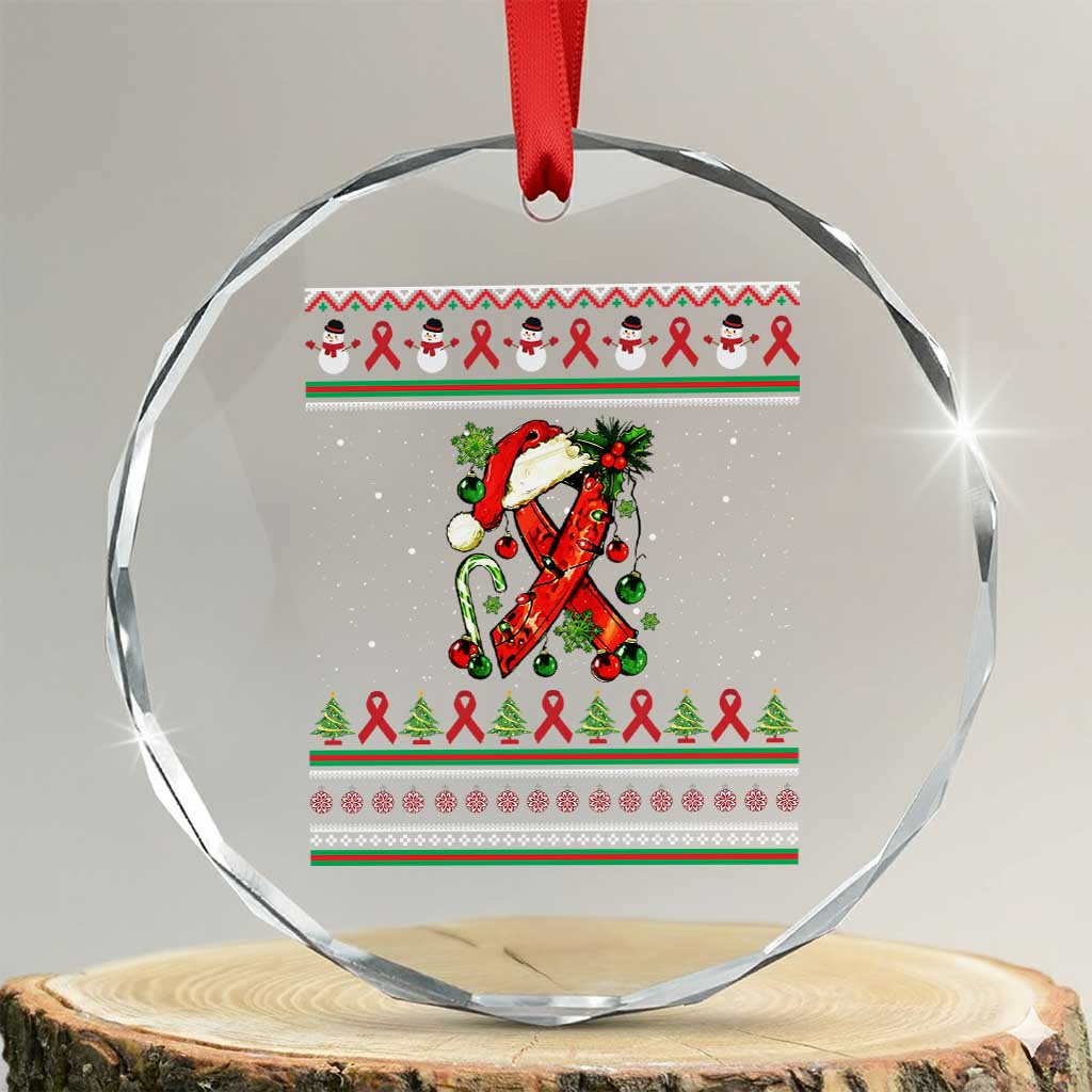 Santa Red Ribbon HIV Awareness Crystal Glass Ornament Ugly Sweater Christmas Gift TS12 Transparent Glass 3'' Circle Print Your Wear