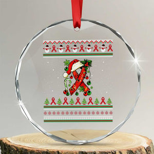 Santa Red Ribbon HIV Awareness Crystal Glass Ornament Ugly Sweater Christmas Gift TS12 Transparent Glass 3'' Circle Print Your Wear