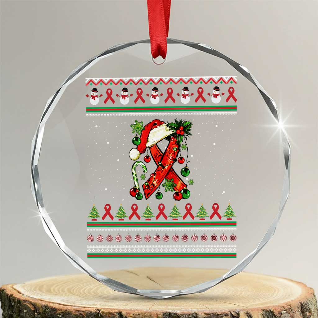 Santa Red Ribbon HIV Awareness Crystal Glass Ornament Ugly Sweater Christmas Gift TS12 Transparent Glass 3'' Circle Print Your Wear
