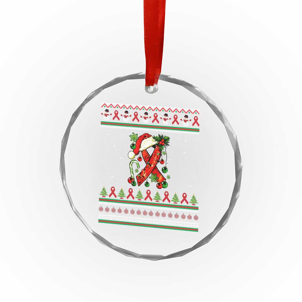 Santa Red Ribbon HIV Awareness Crystal Glass Ornament Ugly Sweater Christmas Gift TS12 Print Your Wear
