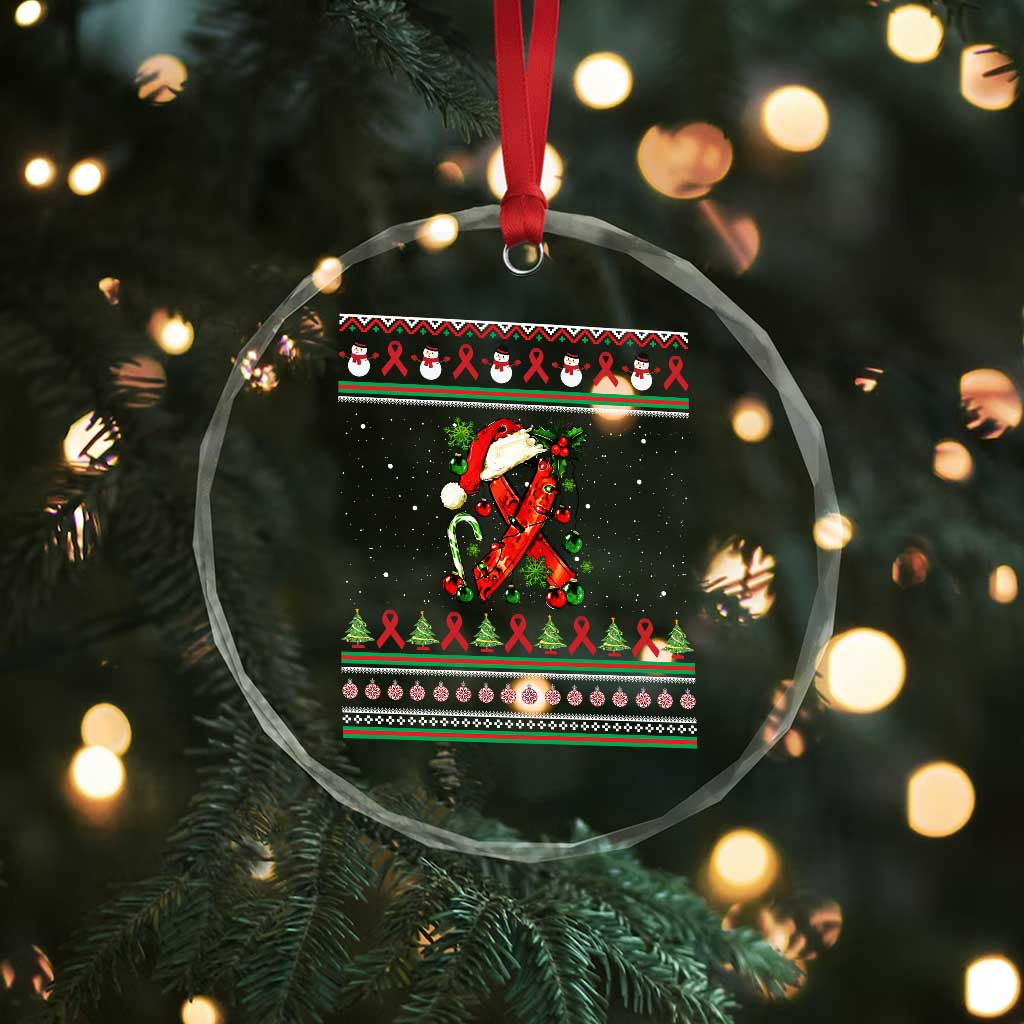 Santa Red Ribbon HIV Awareness Crystal Glass Ornament Ugly Sweater Christmas Gift TS12 Print Your Wear