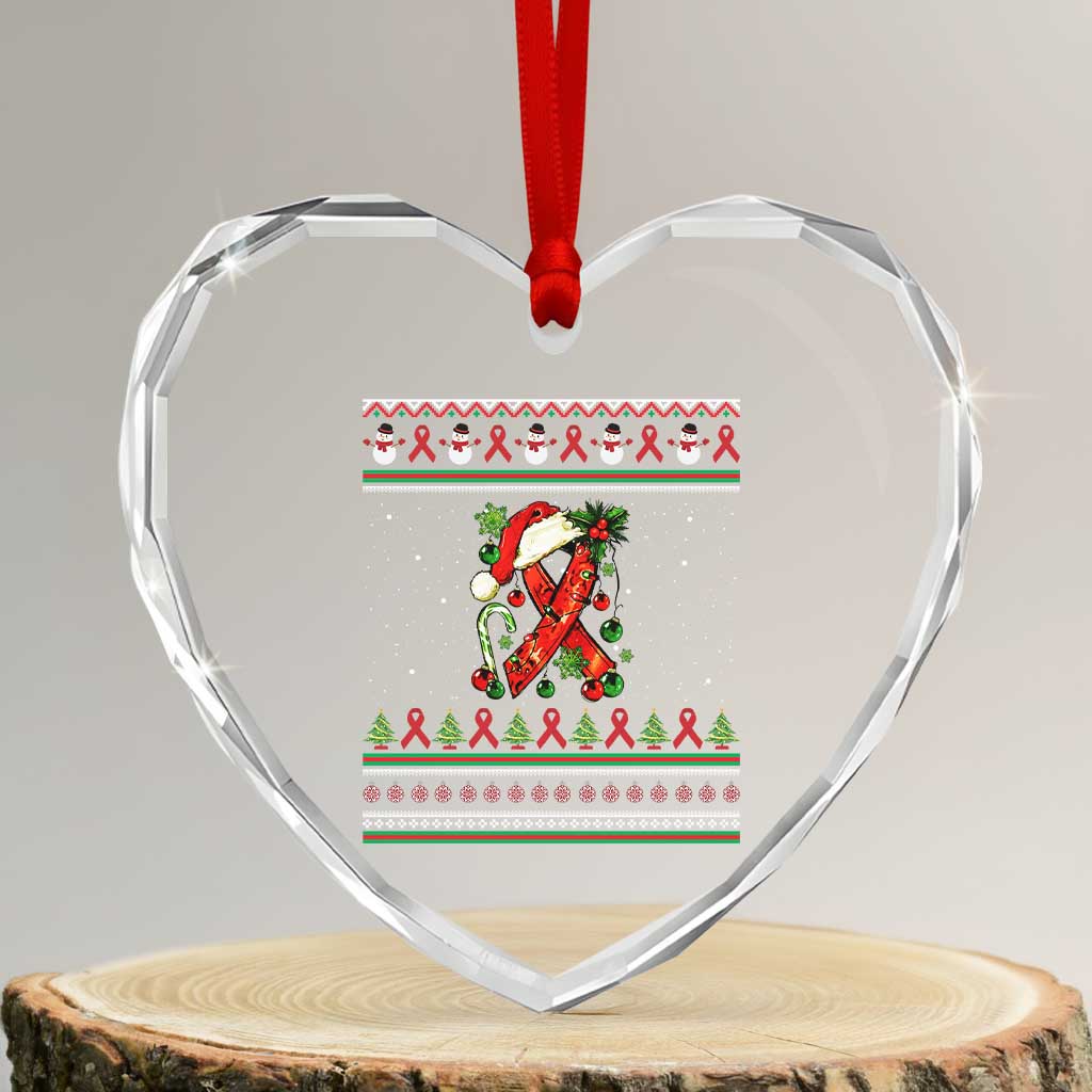 Santa Red Ribbon HIV Awareness Heart Crystal Glass Ornament Ugly Sweater Christmas Gift TS12 Transparent Glass 3'' Heart Print Your Wear