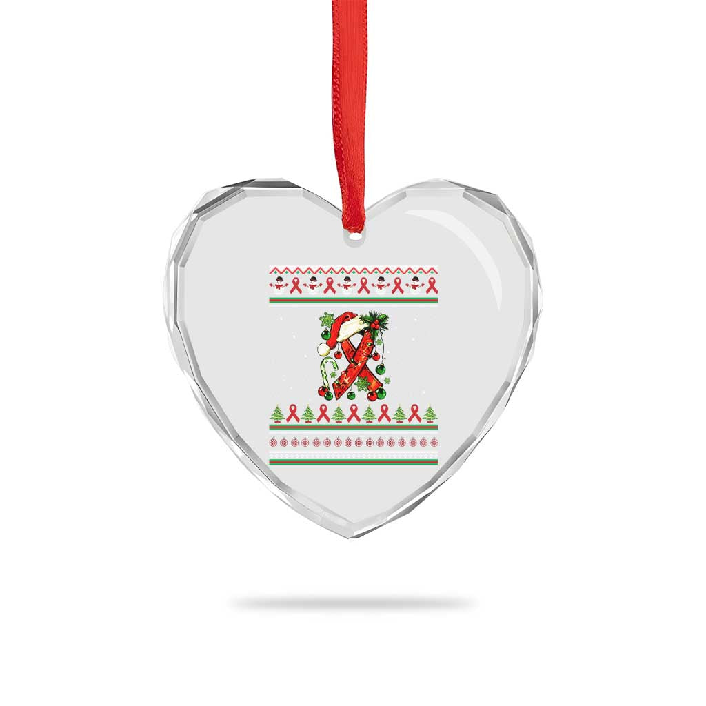 Santa Red Ribbon HIV Awareness Heart Crystal Glass Ornament Ugly Sweater Christmas Gift TS12 Print Your Wear