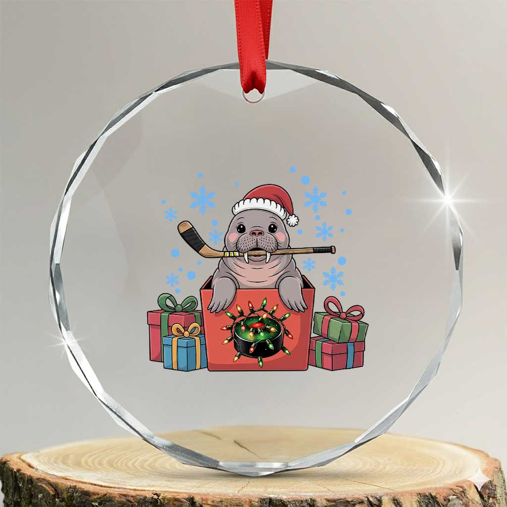 Santa Seal Playing Ice Hockey Crystal Glass Ornament Funny Christmas Gift TS12 Transparent Glass 3'' Circle Print Your Wear
