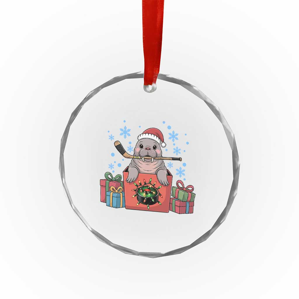 Santa Seal Playing Ice Hockey Crystal Glass Ornament Funny Christmas Gift TS12 Print Your Wear