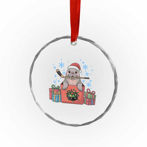 Santa Seal Playing Ice Hockey Crystal Glass Ornament Funny Christmas Gift TS12 Print Your Wear