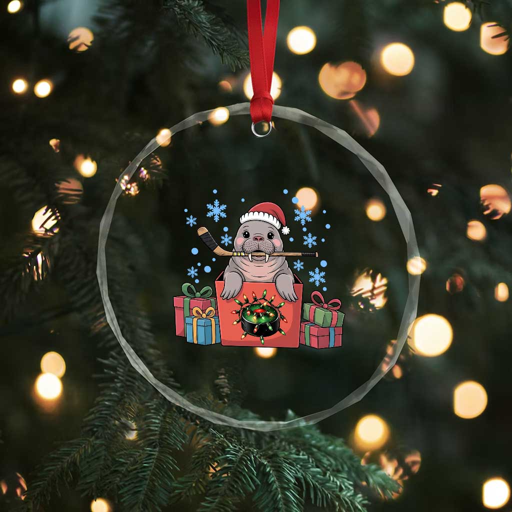 Santa Seal Playing Ice Hockey Crystal Glass Ornament Funny Christmas Gift TS12 Print Your Wear