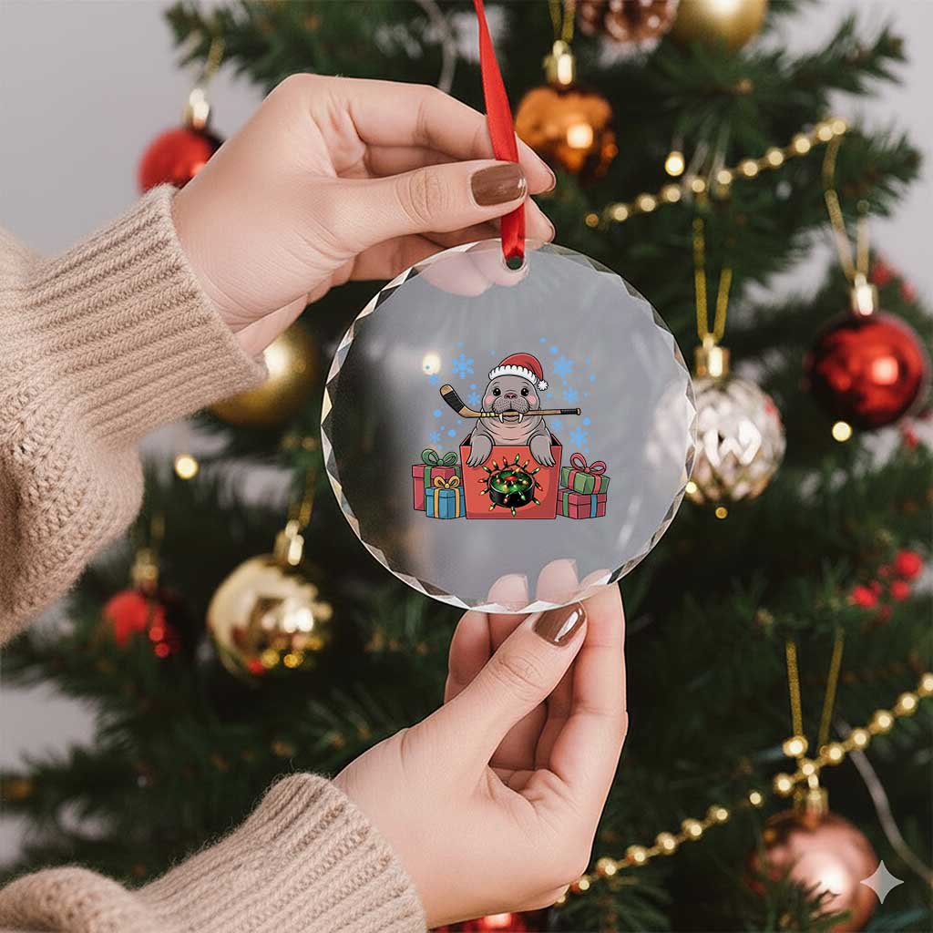 Santa Seal Playing Ice Hockey Crystal Glass Ornament Funny Christmas Gift TS12 Print Your Wear