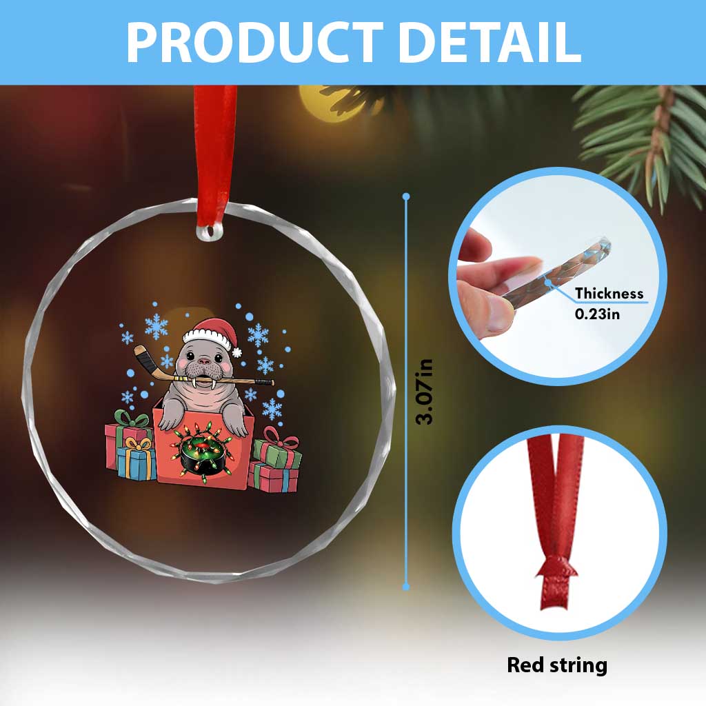 Santa Seal Playing Ice Hockey Crystal Glass Ornament Funny Christmas Gift TS12 Print Your Wear