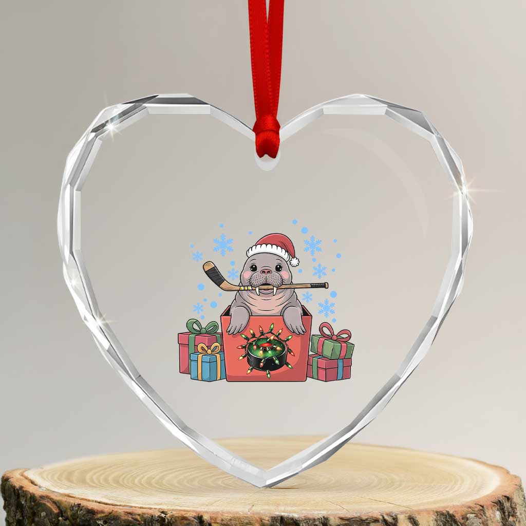Santa Seal Playing Ice Hockey Heart Crystal Glass Ornament Funny Christmas Gift TS12 Transparent Glass 3'' Heart Print Your Wear