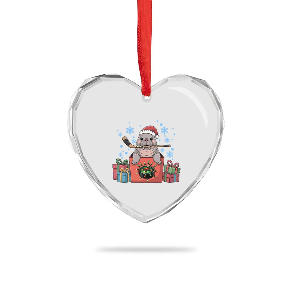 Santa Seal Playing Ice Hockey Heart Crystal Glass Ornament Funny Christmas Gift TS12 Print Your Wear