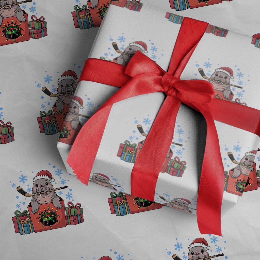 Santa Seal Playing Ice Hockey Wrapping Paper Roll Funny Christmas Gift TS12 White Print Your Wear
