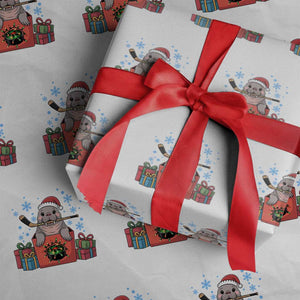 Santa Seal Playing Ice Hockey Wrapping Paper Roll Funny Christmas Gift TS12 White Print Your Wear