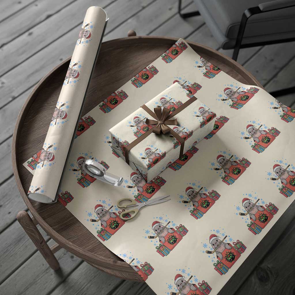 Santa Seal Playing Ice Hockey Wrapping Paper Roll Funny Christmas Gift TS12 Beige Print Your Wear