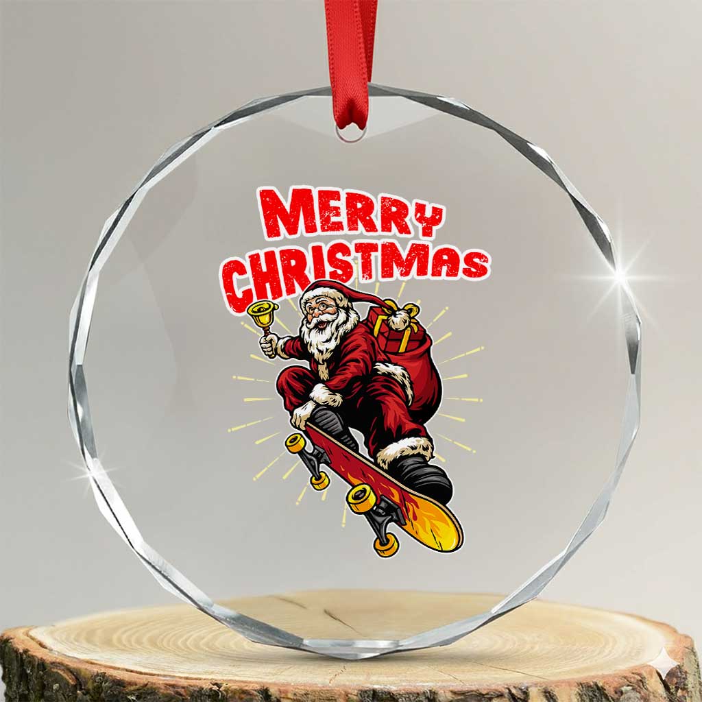 Santa Skateboarding Christmas Crystal Glass Ornament Funny Skater Xmas TS14 Transparent Glass 3'' Circle Print Your Wear
