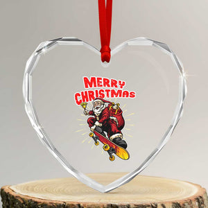 Santa Skateboarding Christmas Heart Crystal Glass Ornament Funny Skater Xmas TS14 Transparent Glass 3'' Heart Print Your Wear
