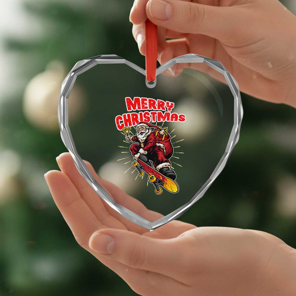 Santa Skateboarding Christmas Heart Crystal Glass Ornament Funny Skater Xmas TS14 Print Your Wear