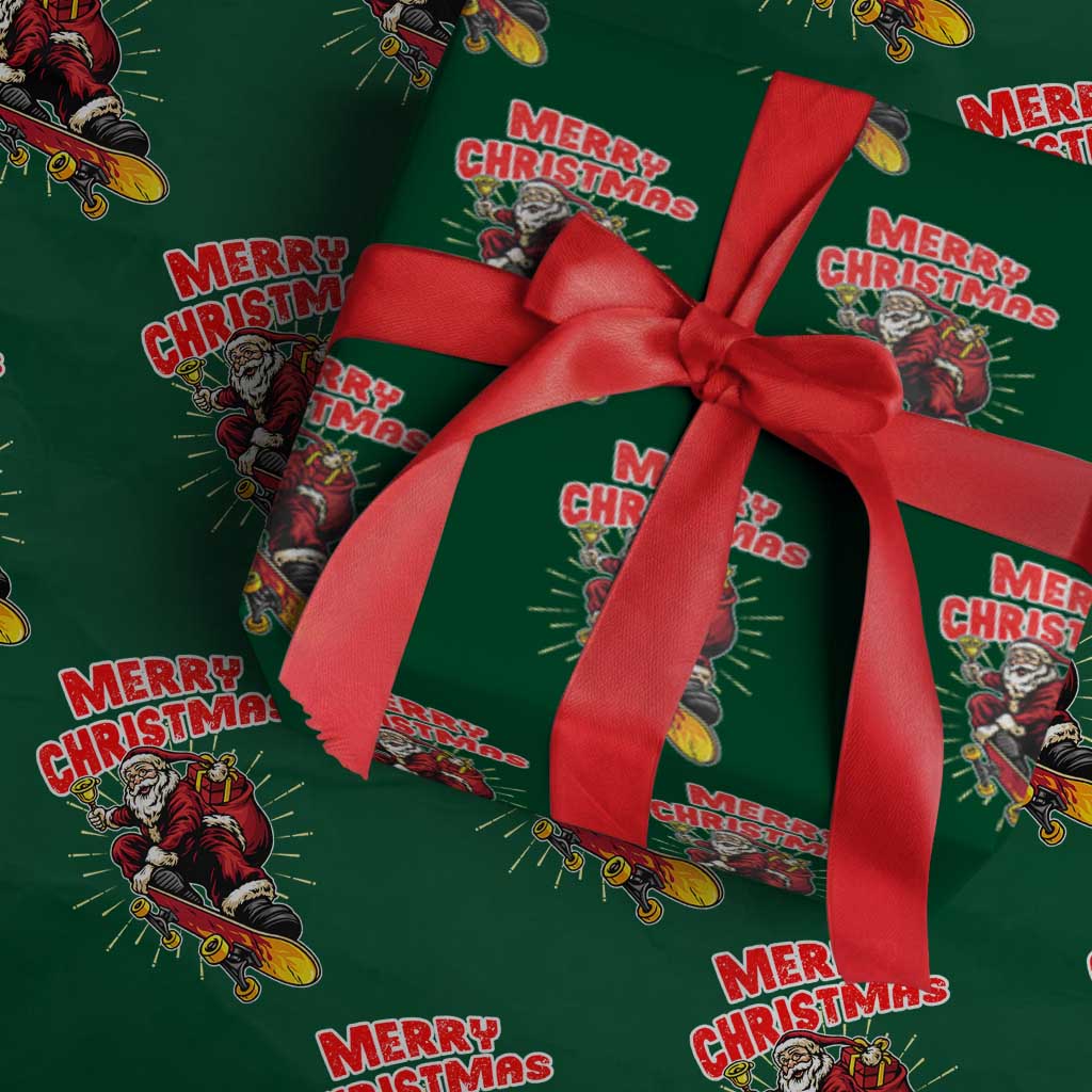 Santa Skateboarding Xmas Wrapping Paper Roll Funny Skater Xmas TS14 Green Print Your Wear