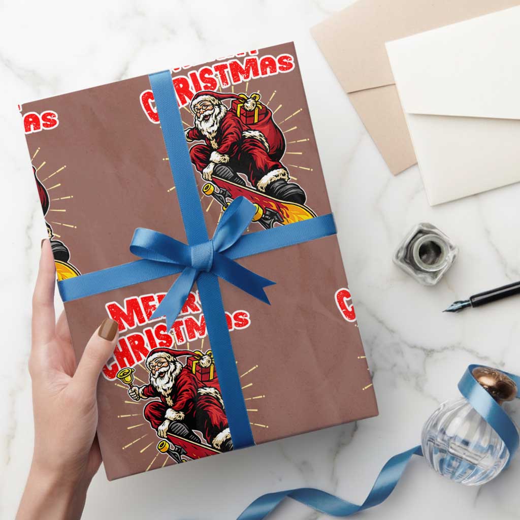 Santa Skateboarding Xmas Wrapping Paper Roll Funny Skater Xmas TS14 Mocha Print Your Wear