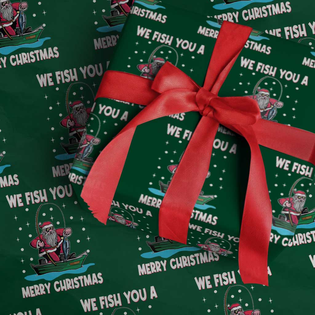 Santa Xmas Boat Fishing Wrapping Paper Roll We Fish You A Merry Xmas Fisherman TS02 Green Print Your Wear