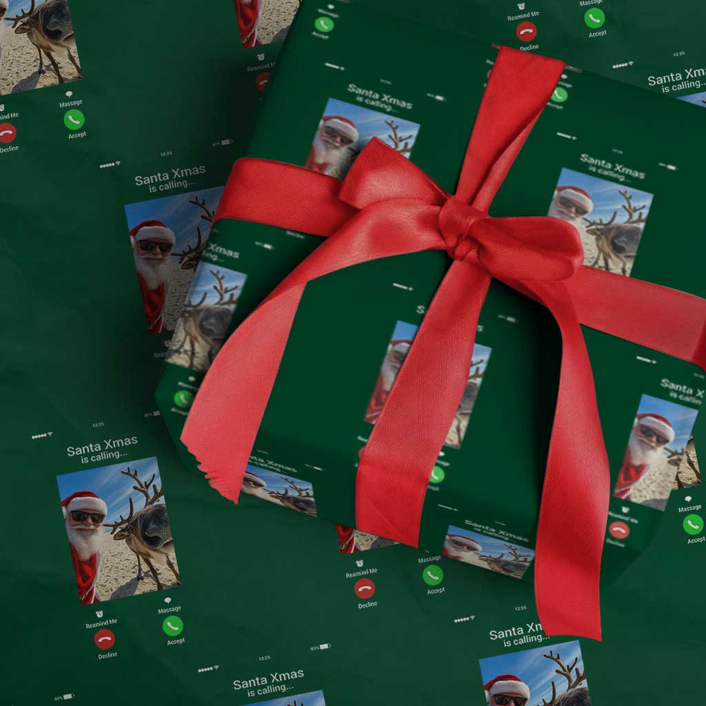 Santa Xmas Meme Wrapping Paper Roll Reindeer Video Call TS14 Green Print Your Wear