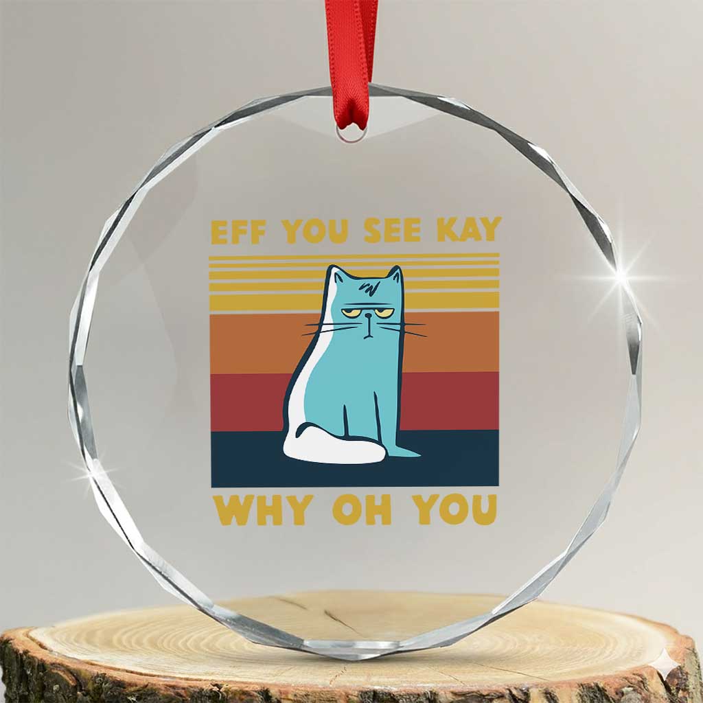Sarcastic Cat Crystal Glass Ornament Eff You See Kay Why Oh You TS02 Transparent Glass 3'' Circle Print Your Wear