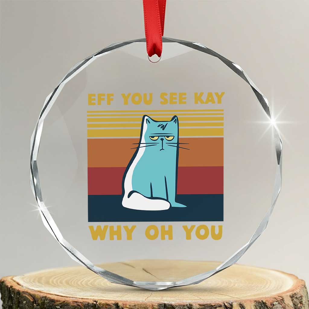Sarcastic Cat Crystal Glass Ornament Eff You See Kay Why Oh You TS02 Transparent Glass 3'' Circle Print Your Wear