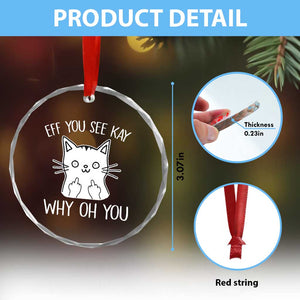 Sarcastic Cat Crystal Glass Ornament Eff You See Kay Why Oh You Middle Finger - Print Your Wear