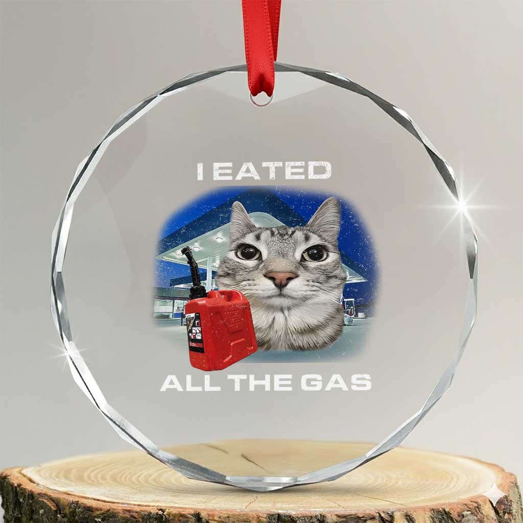 Sarcastic Cat Meme Crystal Glass Ornament Funny Retro I Eated All The Gas Gen Z Humor TS10 Transparent Glass 3'' Circle Print Your Wear