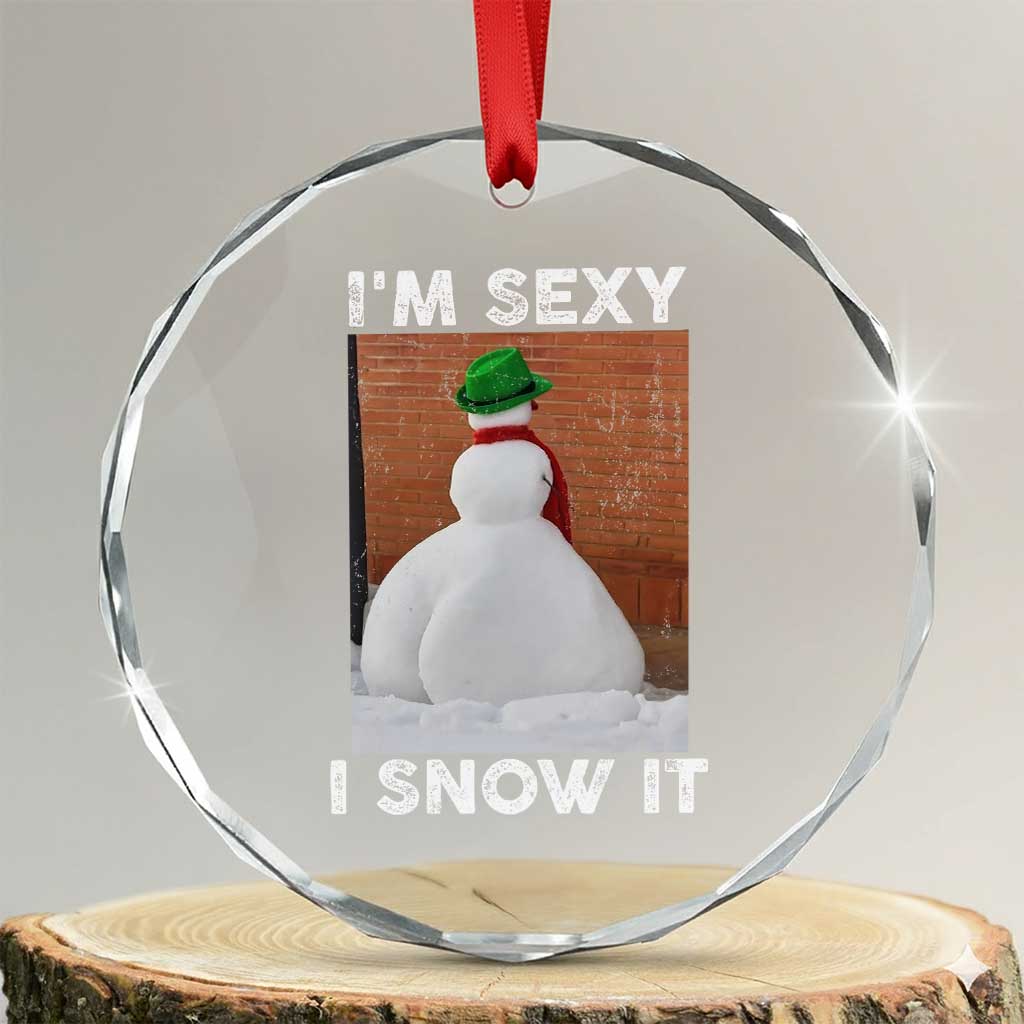 Sarcastic Snowman Crystal Glass Ornament Funny Christmas I'm Sexy and I Snow It TS10 Transparent Glass 3'' Circle Print Your Wear