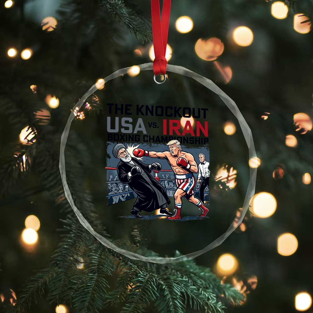 Sarcastic USA vs Iran Knockout Boxing Championship Crystal Glass Ornament Funny Political Satire Fight Night TS02 Print Your Wear