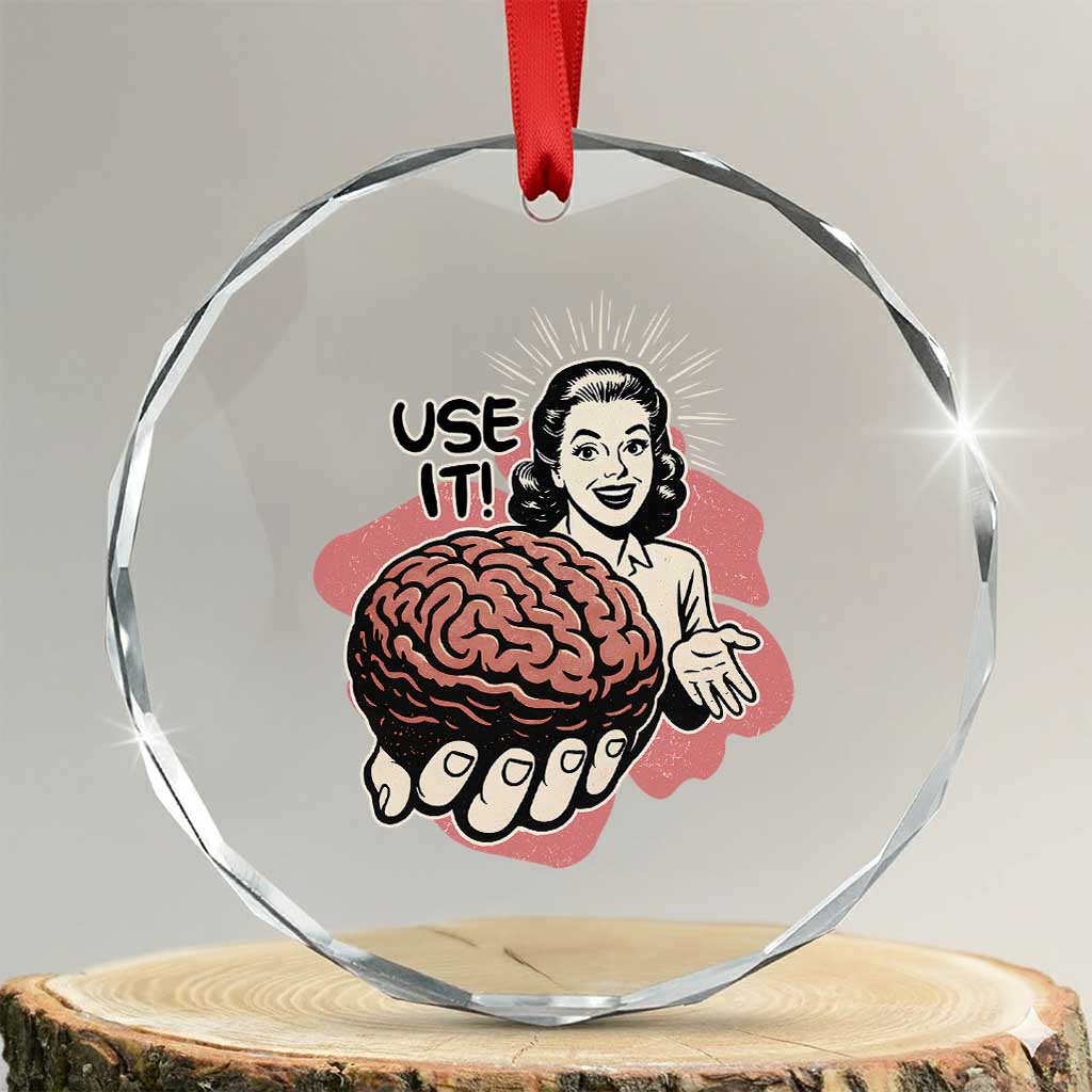 Sarcastic Vintage Crystal Glass Ornament Funny Retro 50s Use Your Brain Aesthetic TS10 Transparent Glass 3'' Circle Print Your Wear