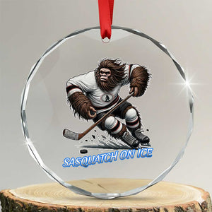 Sasquatch On Ice Crystal Glass Ornament Funny Bigfoot Hockey Player Gift TS12 Transparent Glass 3'' Circle Print Your Wear