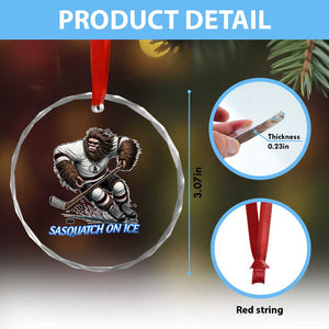 Sasquatch On Ice Crystal Glass Ornament Funny Bigfoot Hockey Player Gift TS12 Print Your Wear