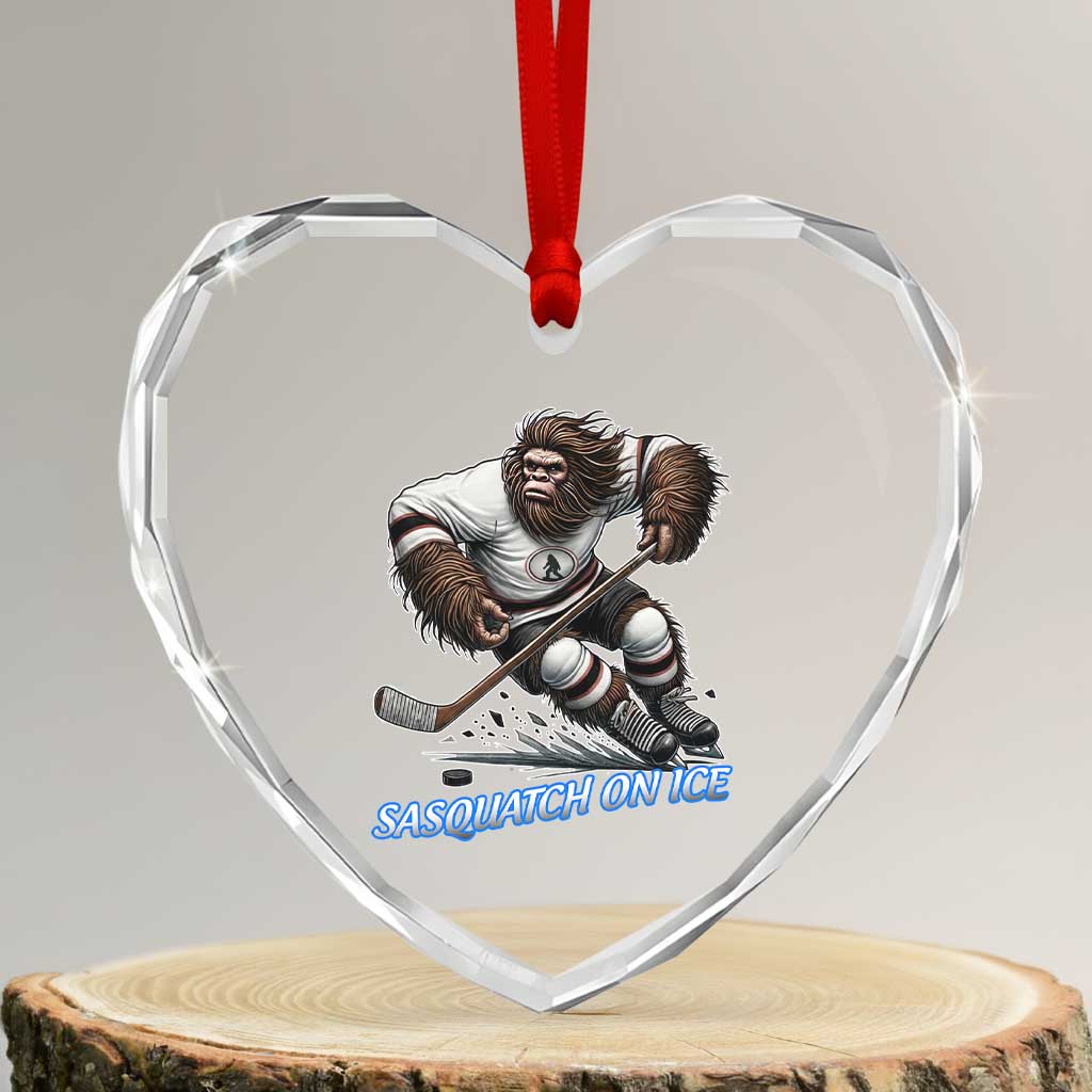 Sasquatch On Ice Heart Crystal Glass Ornament Funny Bigfoot Hockey Player Gift TS12 Transparent Glass 3'' Heart Print Your Wear
