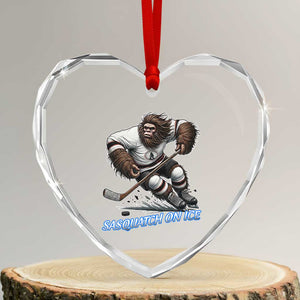 Sasquatch On Ice Heart Crystal Glass Ornament Funny Bigfoot Hockey Player Gift TS12 Transparent Glass 3'' Heart Print Your Wear