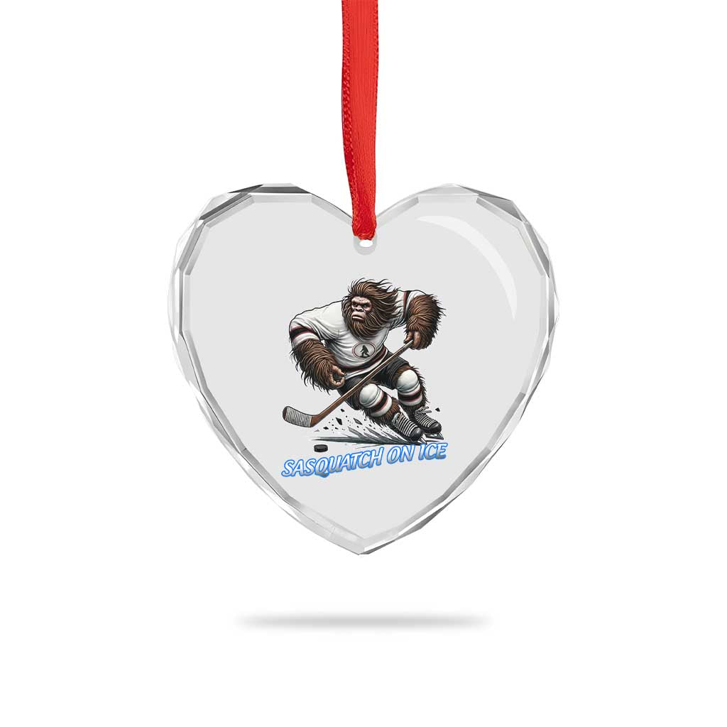 Sasquatch On Ice Heart Crystal Glass Ornament Funny Bigfoot Hockey Player Gift TS12 Print Your Wear