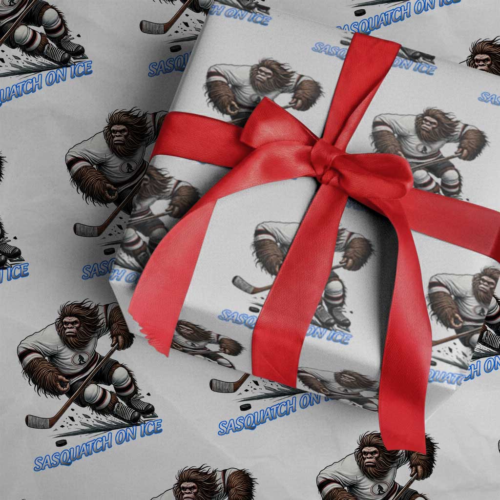 Sasquatch On Ice Wrapping Paper Roll Funny Bigfoot Hockey Player Gift TS12 White Print Your Wear