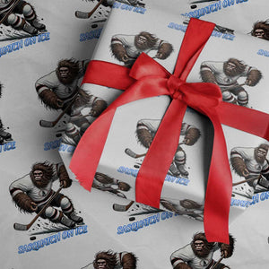 Sasquatch On Ice Wrapping Paper Roll Funny Bigfoot Hockey Player Gift TS12 White Print Your Wear